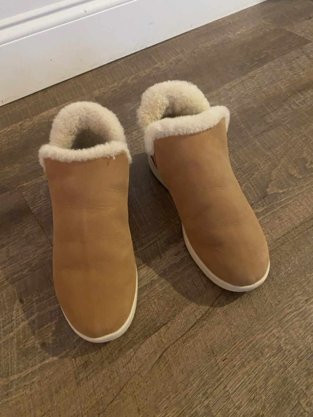 OluKai Cozy Shearling-Lined Slip-On Booties in Chestnut